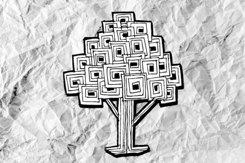 Set of trees with leaves on crumpled paper Stock Illustration