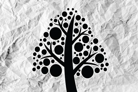 Set of trees with leaves on crumpled paper Stock Illustration