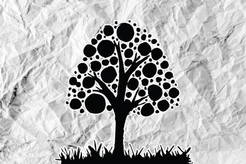 Set of trees with leaves on crumpled paper Stock Illustration