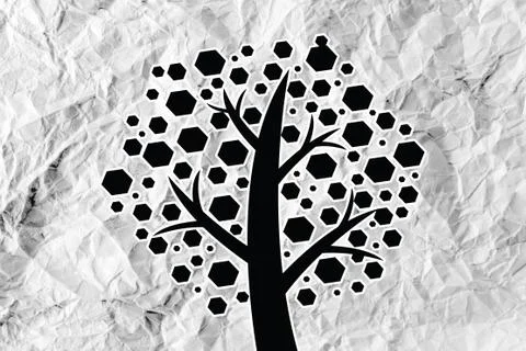 Set of trees with leaves on crumpled paper Stock Illustration