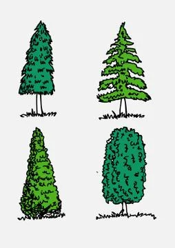 Set of trees with leaves 스톡 일러스트