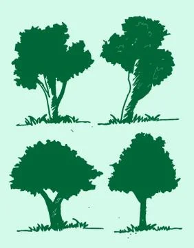 Set of trees with leaves Stock Illustration
