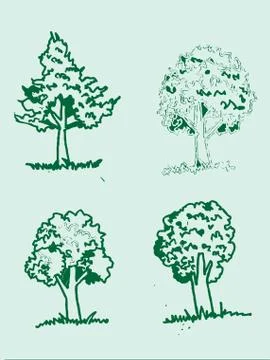 Set of trees with leaves Stock Illustration