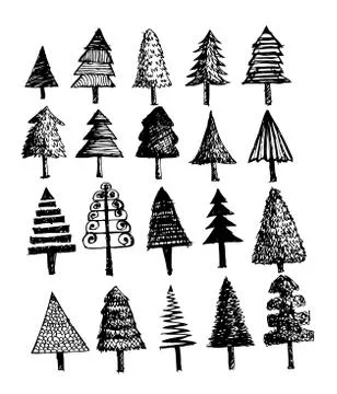 Set of trees with leaves Illustrazione stock