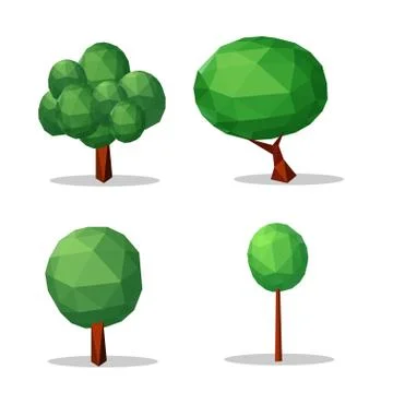 Set of trees low poly style. Vector design element. Stock Illustration