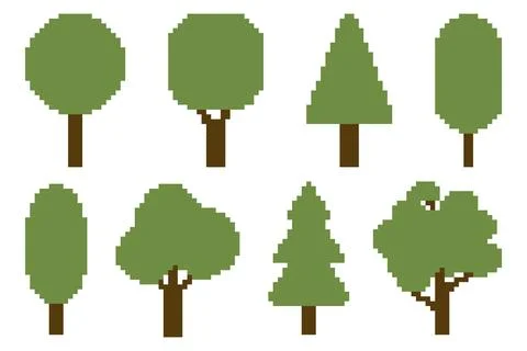 Set of trees. Pixel art Ilustración de archivo