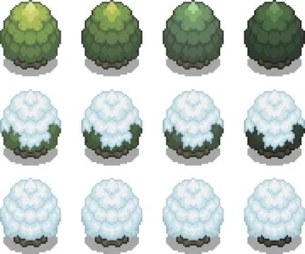 Set of trees in pixel style Stock Illustration