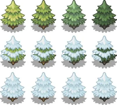 Set of trees in pixel style Stock Illustration