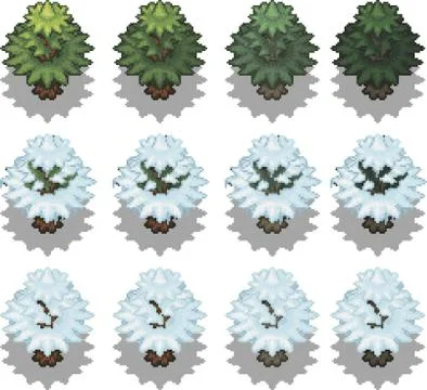 Set of trees in pixel style Stock Illustration
