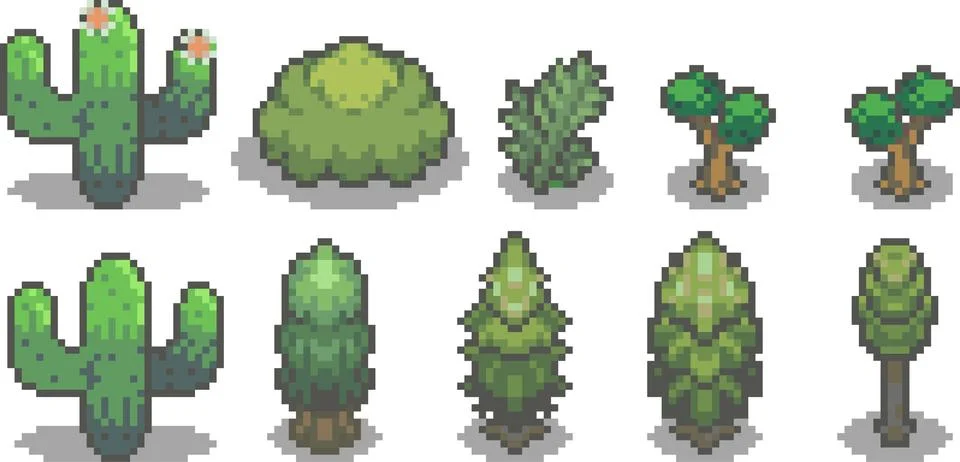 Set of trees in pixel style Stock Illustration