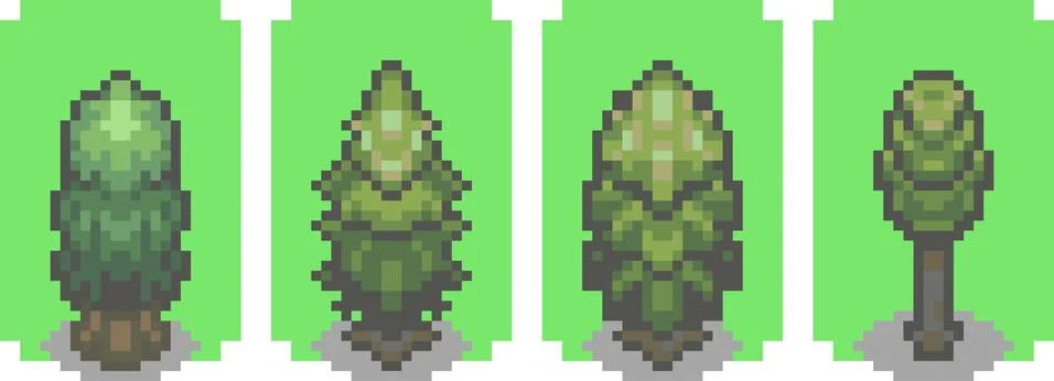 Set of trees in pixel style Stock Illustration