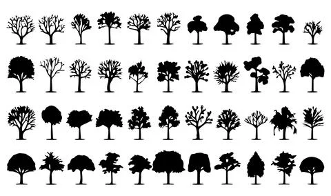 Set of trees silhouettes. Vector illustration isolated on white background. Stock Illustration