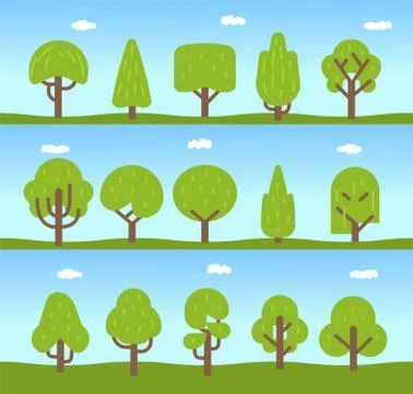 Set of trees. Tree icons collection in a modern flat style. For design of Stock Illustration