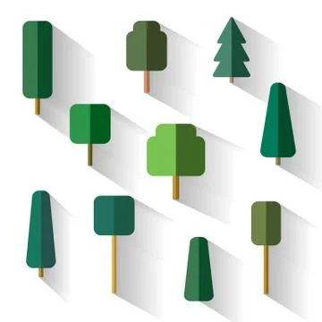 Set trees in vector flat design style isolated on white Stock Illustration