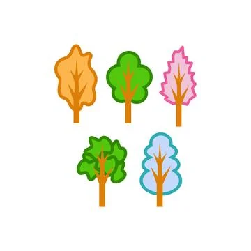 Set of trees. Vector illustration in flat style. Isolated on white Stock Illustration