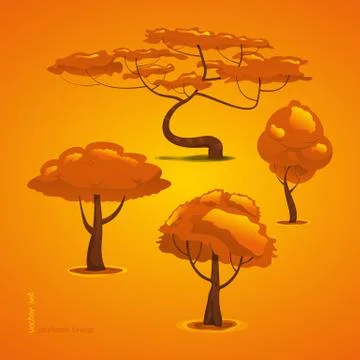 Set of Trees. Vector Tree. Funny Cartoon Forest Tree Stock Illustration
