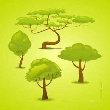 Set of Trees. Vector Tree. Funny Cartoon Forest Tree Stock Illustration