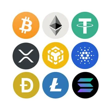 Set of the trending Cryptocurrencies. Icons, vector illustration Stock Illustration