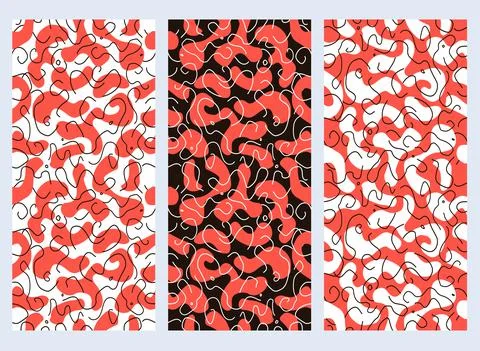 Set of trendy abstract seamless patterns. Vector doodle hand drawn line style Stock Illustration