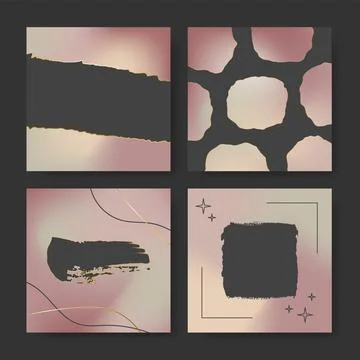 Set of trendy backgrounds with gradient blots and text border. Cool square Illustrazione stock