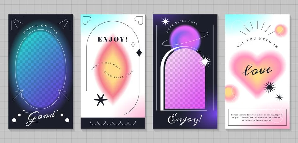 Set of trendy blur gradient posters for social media Stock Illustration