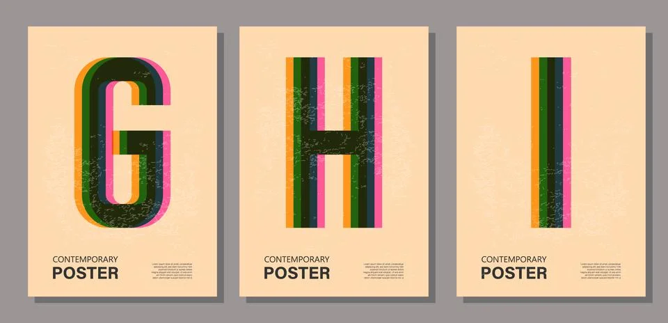 Set of trendy contemporary poster, risograph aesthetics, riso print effect Stock Illustration