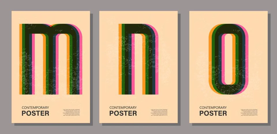 Set of trendy contemporary poster, risograph aesthetics, riso print effect Illustrazione stock