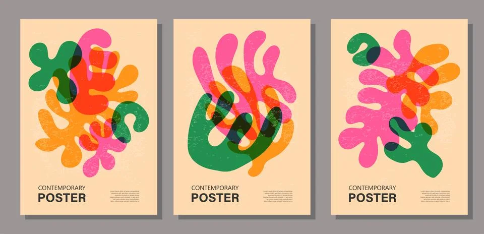 Set of trendy contemporary posters, risograph aesthetics, riso print effect Stock Illustration