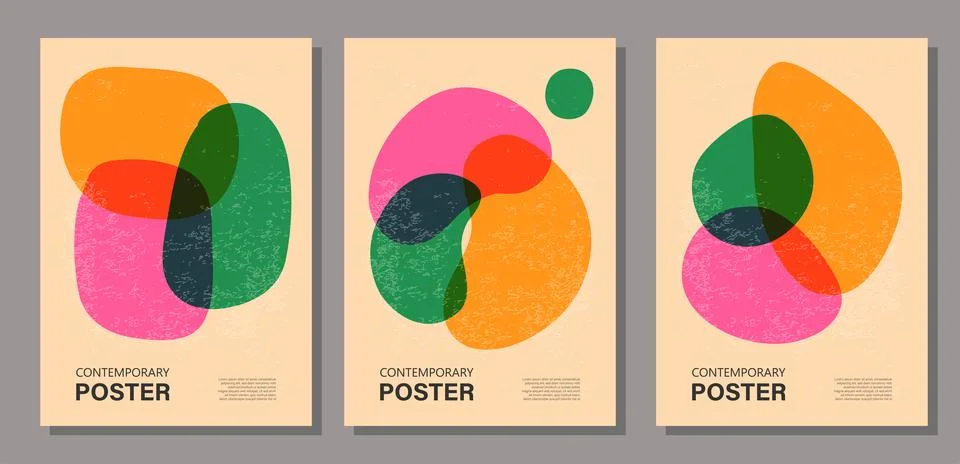 Set of trendy contemporary posters, risograph aesthetics, riso print effect Illustrazione stock