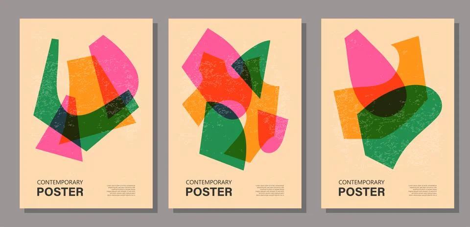 Set of trendy contemporary posters, risograph aesthetics, riso print effect Stock Illustration