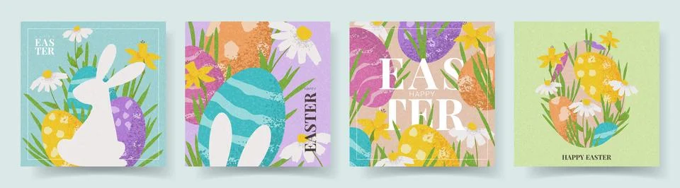 Set of trendy Easter cards Stock Illustration