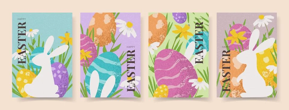 Set of trendy Easter flyers Stock Illustration
