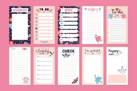 Set of trendy editable planner, schedule, check list, gratefut list, to do .. Stock Illustration