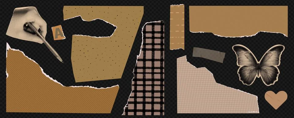 A set of trendy elements for collage. Vector torn retro brown texture paper Stock Illustration