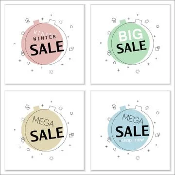 Set of trendy flat geometric vector banners for big sales. Stock Illustration