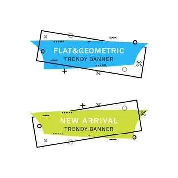 Set of trendy flat geometric vector banners. Flat linear promotion ribbon b.. Stock Illustration