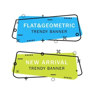 Set of trendy flat geometric vector banners. Flat linear promotion ribbon b.. Stock Illustration