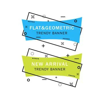 Set of trendy flat geometric vector banners. Flat linear promotion ribbon b.. Stock Illustration