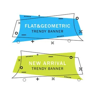 Set of trendy flat geometric vector banners. Flat linear promotion ribbon b.. Stock Illustration