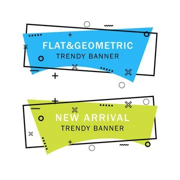 Set of trendy flat geometric vector banners. Flat linear promotion ribbon b.. Stock Illustration