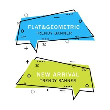 Set of trendy flat geometric vector banners. Flat linear promotion ribbon b.. Stock Illustration
