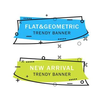 Set of trendy flat geometric vector banners. Flat linear promotion ribbon b.. Stock-Illustration