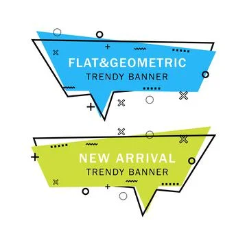 Set of trendy flat geometric vector banners. Flat linear promotion ribbon b.. Stock Illustration