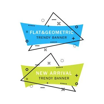 Set of trendy flat geometric vector banners. Flat linear promotion ribbon b.. Stock Illustration