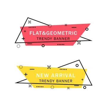 Set of trendy flat geometric vector banners. Flat linear promotion ribbon b.. Stock Illustration