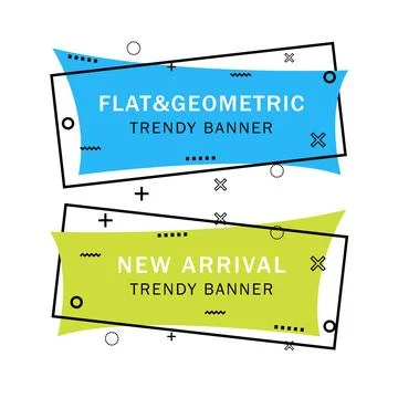 Set of trendy flat geometric vector banners. Flat linear promotion ribbon b.. Stock Illustration