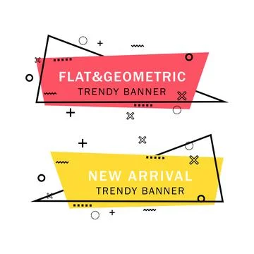 Set of trendy flat geometric vector banners. Flat linear promotion ribbon b.. Stock Illustration