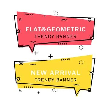 Set of trendy flat geometric vector banners. Flat linear promotion ribbon b.. Stock Illustration