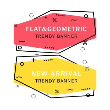 Set of trendy flat geometric vector banners. Flat linear promotion ribbon b.. Stock Illustration