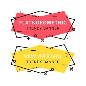 Set of trendy flat geometric vector banners. Flat linear promotion ribbon b.. Stock Illustration